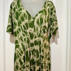 New Anthropologie Deletta Green & Cream Short Flutter Sleeve Top, Size L (NWT)